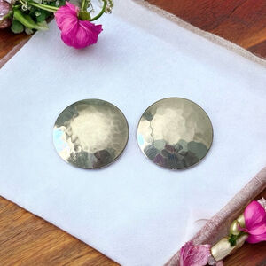 Vintage Sterling Silver 925 Hammered Disk Pierced Earrings.